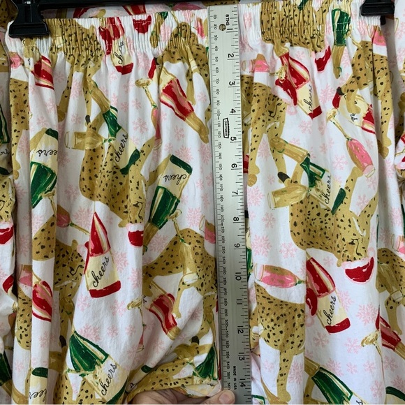 8 Oak Lane holiday leopard with Santa hat and champagne pajamas pant set. Size M - Picture 10 of 14